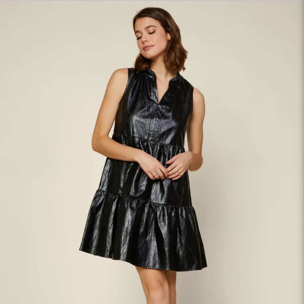 Skies Are Blue Faux Leather Babydoll Dress